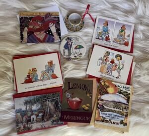 VTG Mixed Stationery Ephemera: Greeting Cards, Fruit Labels & Teacup Ornament